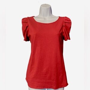 Elegantees Lightweight Red Puff Sleeve Scoop Neck Top XS